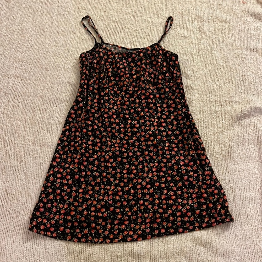 black and pink floral mini dress